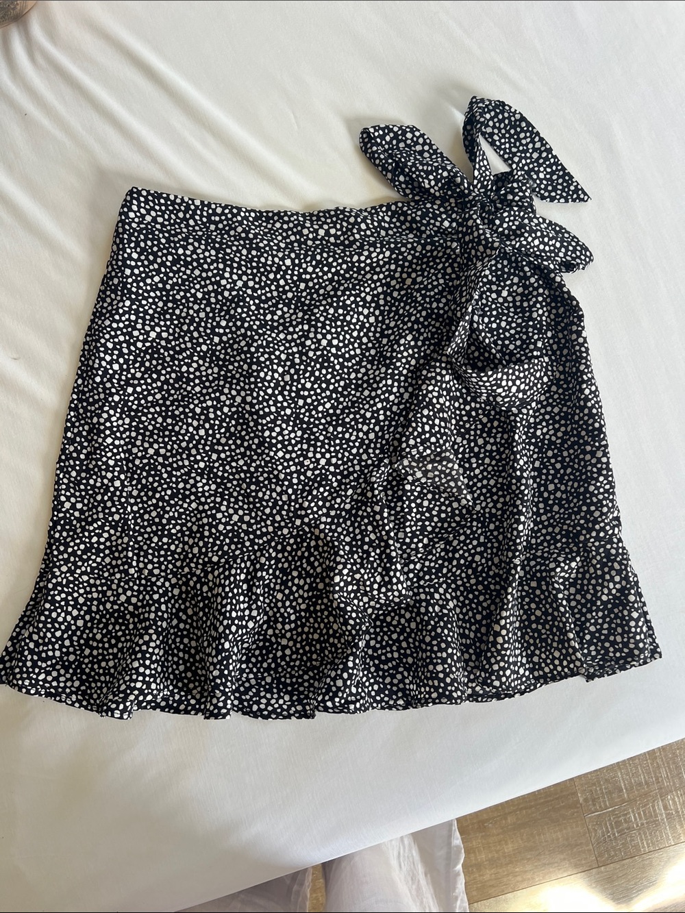 Black and White Polka Tie-Waist Skirt
